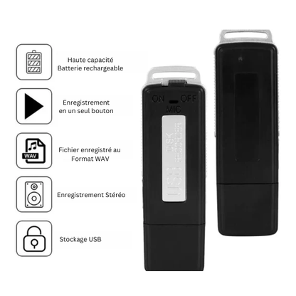 Clé USB Enregistreur Vocal Intelligent - Dictaphone HD Discret